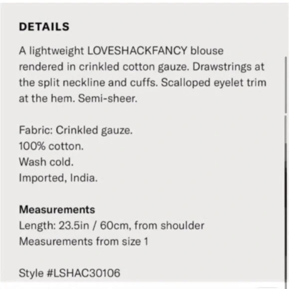 LoveShackFancy - Peasant Top & Skirt Matching Set - Size Small - NWT